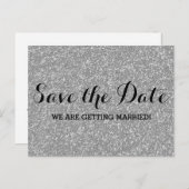 Silver Glitzer Save the Date Postkarte 2 (Vorne/Hinten)