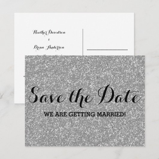 Silver Glitzer Save the Date Postkarte 2 (Vorne/Hinten)