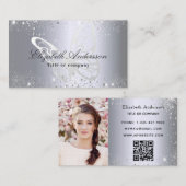 Silver Glitzer Schmetterling qr Code Foto Visitenkarte (Vorne/Hinten)