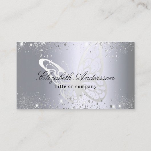 Silver Glitzer Schmetterling qr Code Foto Visitenkarte (Vorderseite)