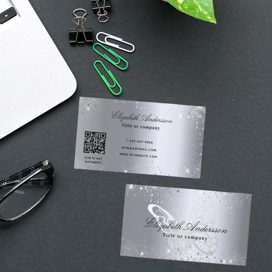 Silver Glitzer Schmetterling qr Code Visitenkarte