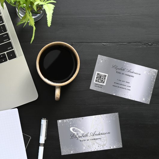 Silver Glitzer Schmetterling qr Code Visitenkarte