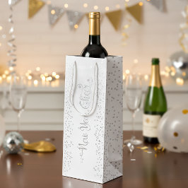Silver Glitzer Schneeflocken auf Weiß Geschenktüte Für Weinflaschen