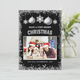 Silver Glitzer Schneeflocken Frohe Weihnachten Fot