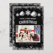 Silver Glitzer Schneeflocken Frohe Weihnachten Fot (Vorne/Hinten)