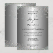 Silver Glitzer Schneeflocken Hochzeit Einladung (Vorne/Hinten)