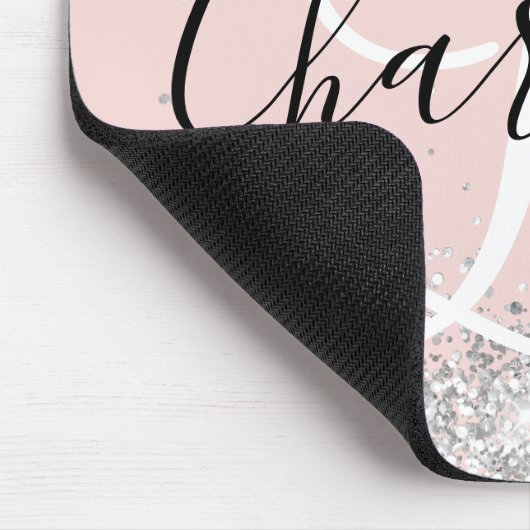 Silver Glitzer Schwarz-Weiß-Monogramm Mousepad (Ecke)