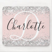 Silver Glitzer Schwarz-Weiß-Monogramm Mousepad (Vorne)