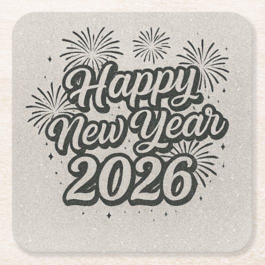 Silver Glitzer Script & Black Happy New Year 2026 Rechteckiger Pappuntersetzer (Vorderseite)
