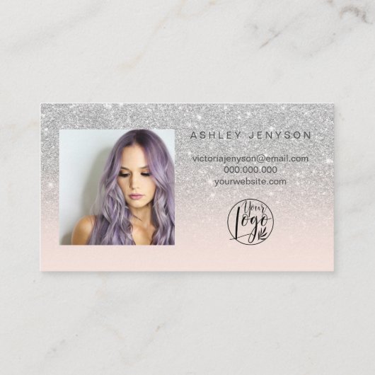SIlver Glitzer Script Foto Logo vielen Dank Visitenkarte (Rückseite)