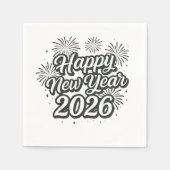 Silver Glitzer Script Happy New Year 2026 Serviette (Vorderseite)