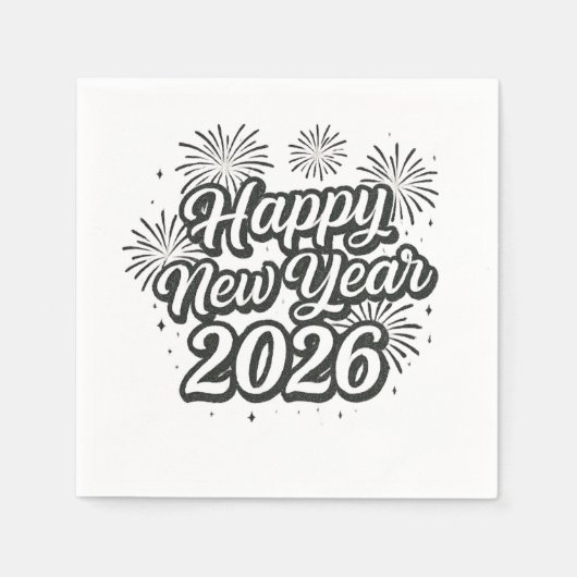 Silver Glitzer Script Happy New Year 2026 Serviette (Vorderseite)