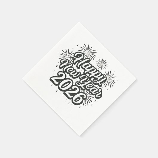 Silver Glitzer Script Happy New Year 2026 Serviette (Ecke)