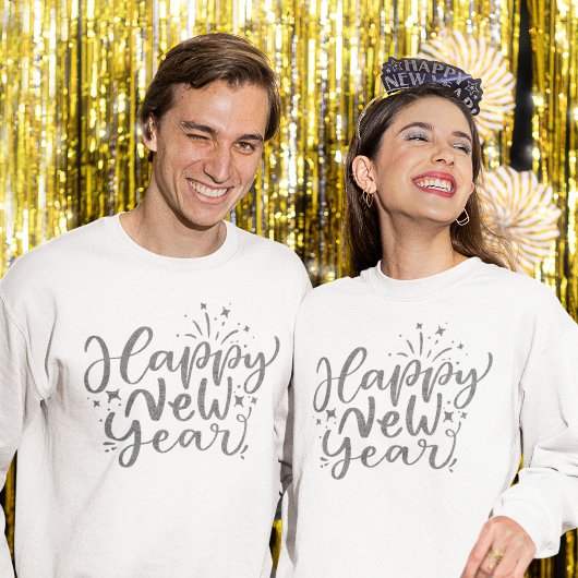 Silver Glitzer Script Happy New Year Sweatshirt