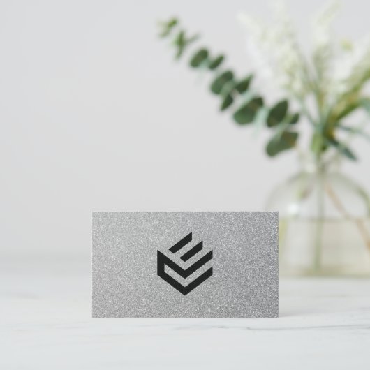Silver Glitzer Script IHRE QR CODE Visitenkarte (Stehend Vorderseite)