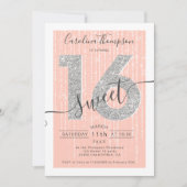 Silver Glitzer Script Peach Sweet 16 Foto Einladung (Vorderseite)