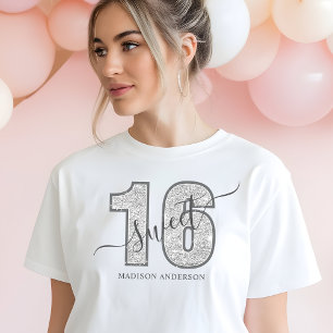 Silver Glitzer Script Sweet 16 Geburtstag Tri-Blend Shirt