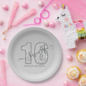 Silver Glitzer Script Sweet 16 Pappteller (Party)