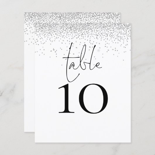 Silver Glitzer Script Wedding Tischnummer (Vorne/Hinten)
