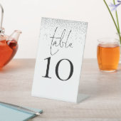Silver Glitzer Script Wedding Tischnummer Sockelschild (In SItu)