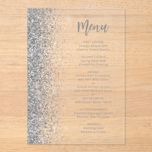 Silver Glitzer Script White Wedding Acryleinladungen (Vorderseite)