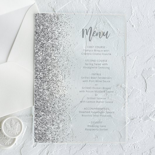 Silver Glitzer Script White Wedding Acryleinladungen