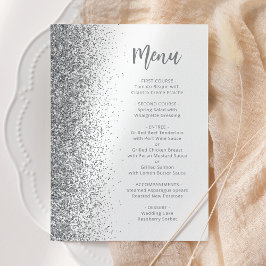 Silver Glitzer Script White Wedding Menükarte
