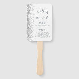 Silver Glitzer Script White Wedding Program Fächer