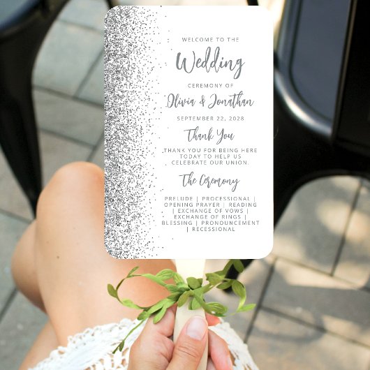Silver Glitzer Script White Wedding Program Fächer