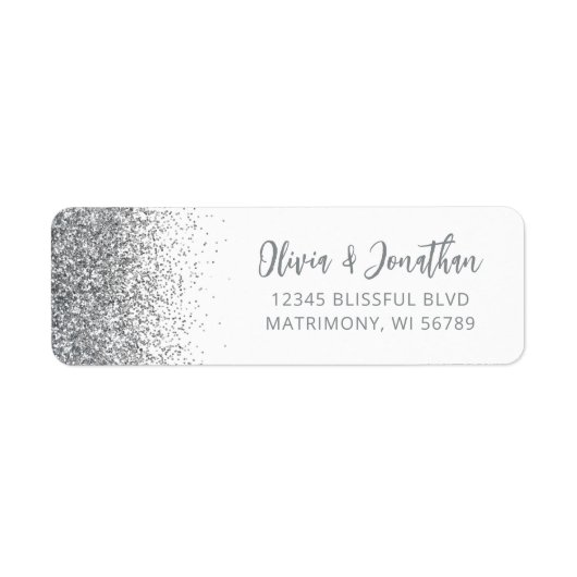 Silver Glitzer Script White Wedding Rücksendeadres (Vorne)