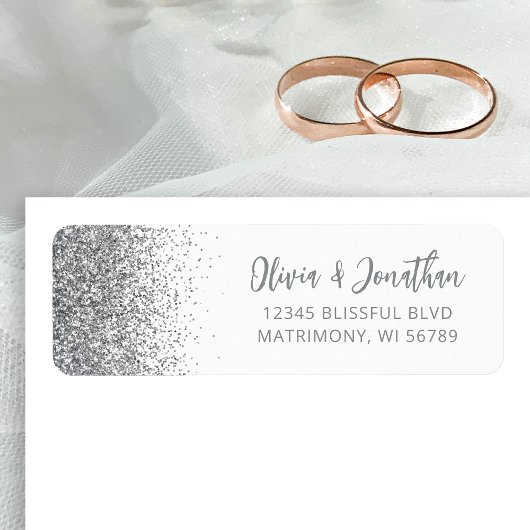 Silver Glitzer Script White Wedding Rücksendeadres