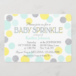 Silver Glitzer Seafoam Yellow Dots Baby Sprinkle Einladung