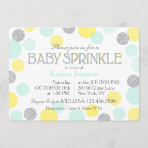 Silver Glitzer Seafoam Yellow Dots Baby Sprinkle Einladung