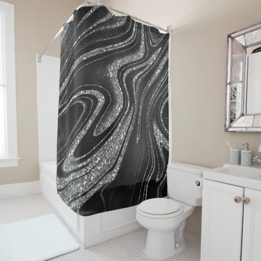 Silver Glitzer Shimmer Black Duschvorhang (Beispiel)