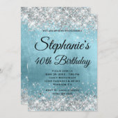 Silver Glitzer Shiny Blue Foil Extravagant Monogra Einladung (Vorne/Hinten)