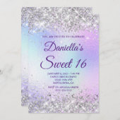 Silver Glitzer Shiny Iridescent Foil Sweet 16 Einladung (Vorne/Hinten)