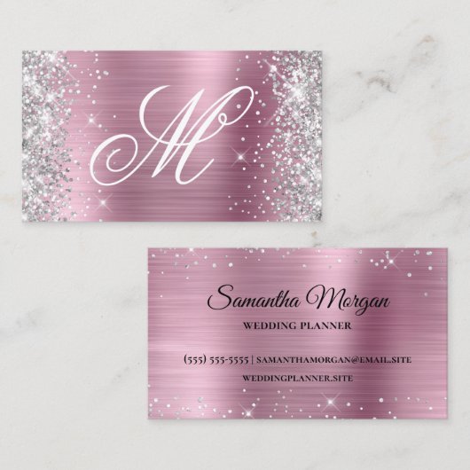 Silver Glitzer Shiny Pink Foil Extravagant Mit Mon Visitenkarte (Vorne/Hinten)