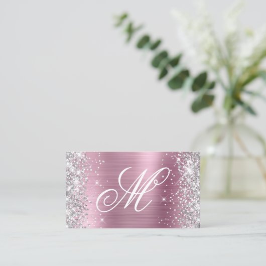Silver Glitzer Shiny Pink Foil Extravagant Mit Mon Visitenkarte (Stehend Vorderseite)