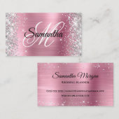 Silver Glitzer Shiny Pink Foil Extravagant Monogra Visitenkarte (Vorne/Hinten)