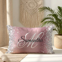 Silver Glitzer Shiny Pink Foil Monogram Lendenkissen