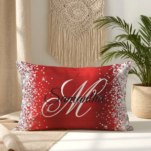 Silver Glitzer Shiny Red Foil Extravagant Monogram Lendenkissen