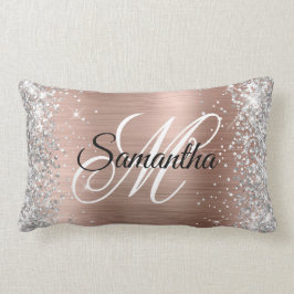 Silver Glitzer Shiny Rose Gold Foil Monogramm Lendenkissen