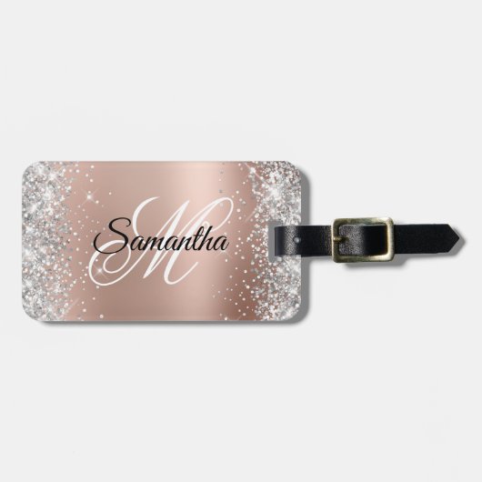 Silver Glitzer Shiny Rose Gold Glam Gradient Gepäckanhänger (Vorderseite horizontal)
