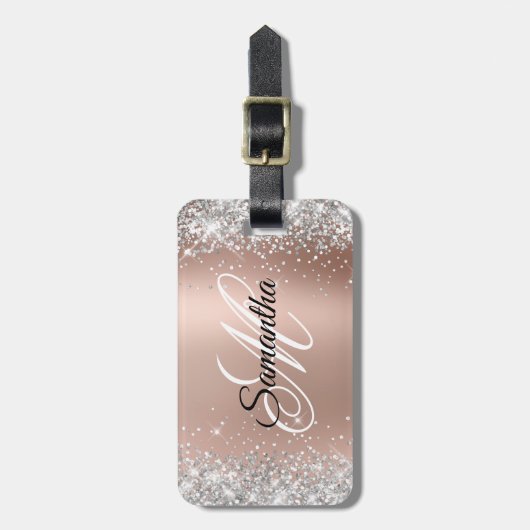 Silver Glitzer Shiny Rose Gold Glam Gradient Gepäckanhänger (Vorderseite vertikal)