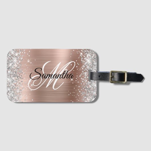 Silver Glitzer Shiny Rose Gold Imitate Fossil Gepäckanhänger (Vorderseite (Horizontal))
