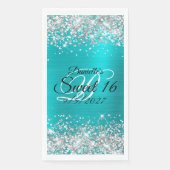 Silver Glitzer Shiny Türkis Blue Foil Sweet 16 Serviette (Vorderseite)