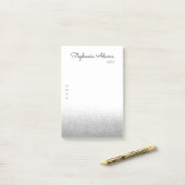 Silver Glitzer Signature Monogram Post-it Klebezettel (Auf Schreibtisch)