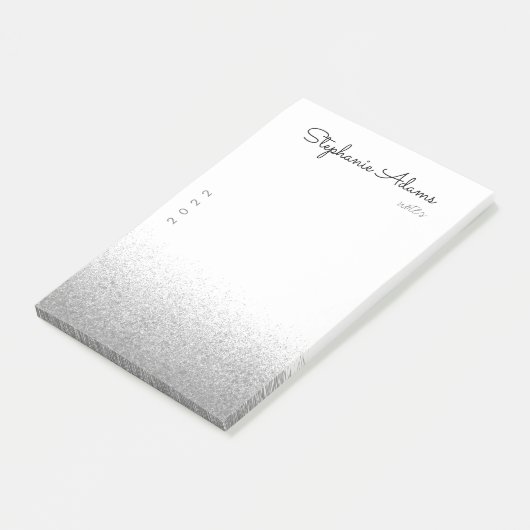 Silver Glitzer Signature Monogram Post-it Klebezettel (angewinkelt)