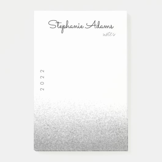 Silver Glitzer Signature Monogram Post-it Klebezettel (Vorderseite)