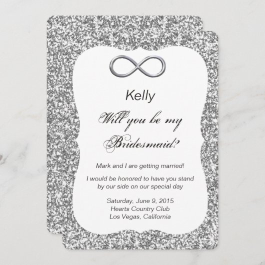 Silver Glitzer Silver Infinity Bridesmaid Card Einladung (Vorne/Hinten)